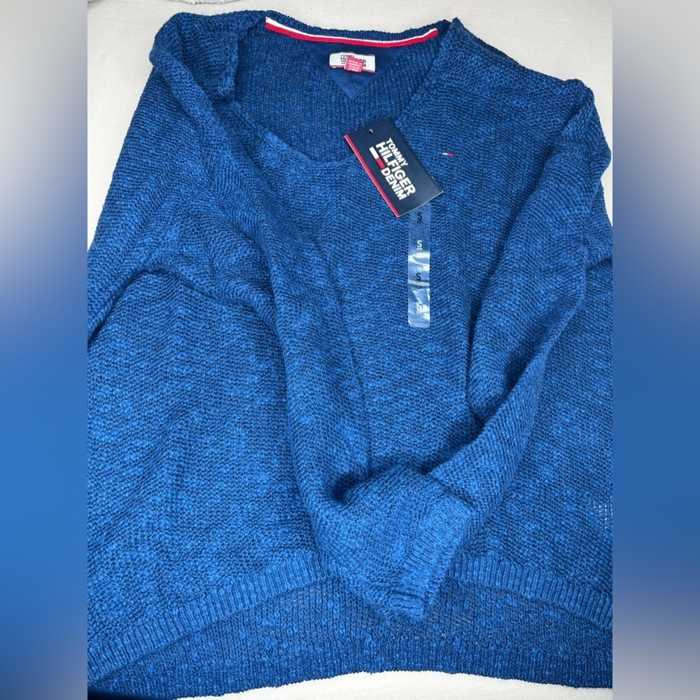 Tommy Hilfiger Womens Blue Knit Scoop Neck Sweatshirt Small Casual Preppy NWT
